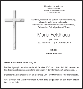 Anzeige von Feldhaus Maria von OM-Medien